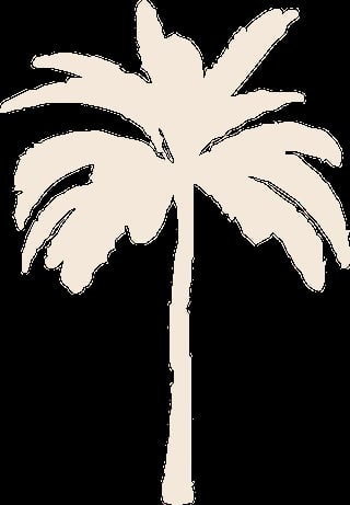 Silhouette illustration of a palm tree with a thin trunk and full canopy of fronds against a black background