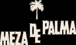 Meza de Palma logo featuring cream-colored text with a palm tree silhouette on black background